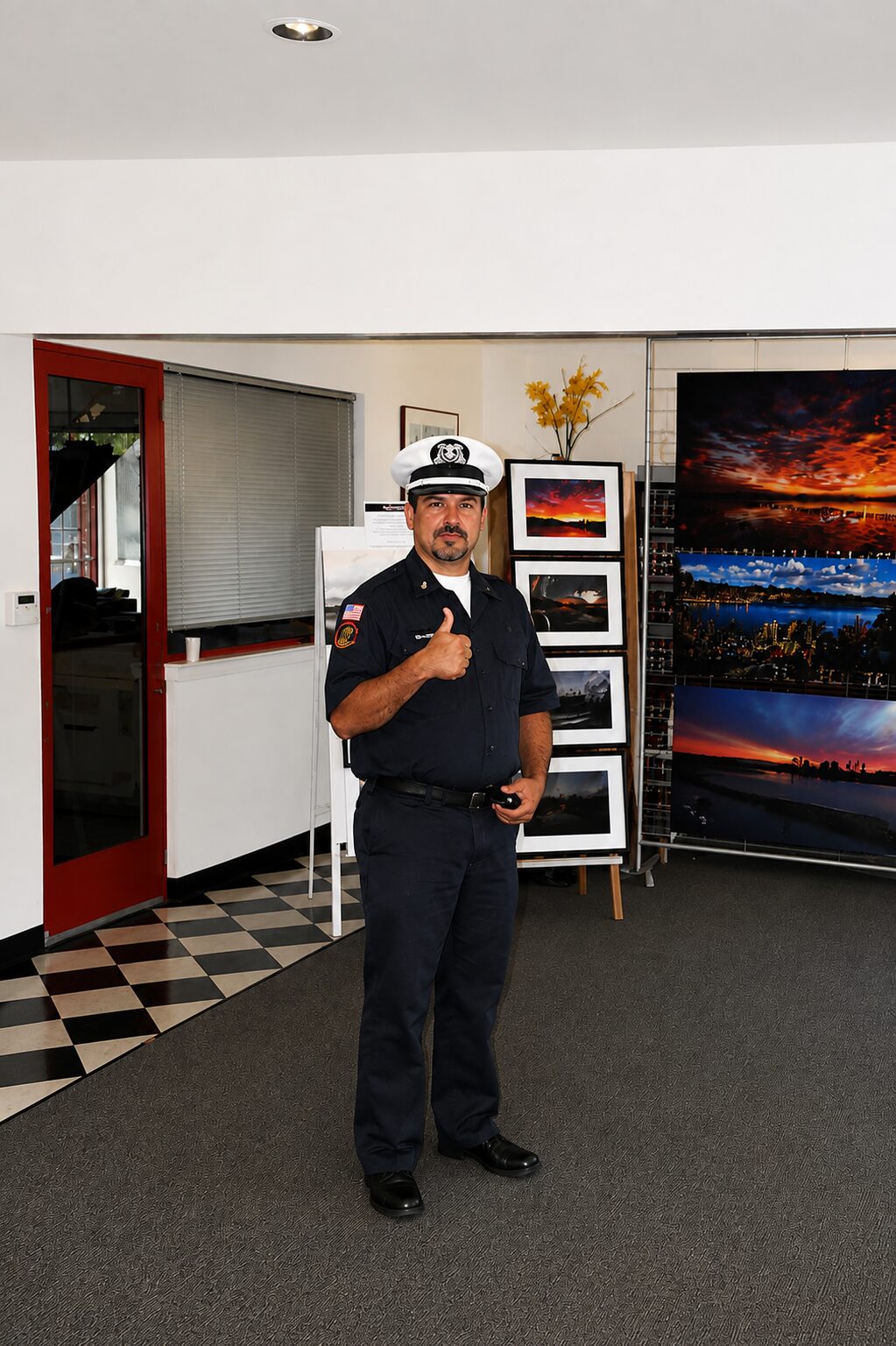 Nate Eckler in Sea Scout working blues and a white peaked cap